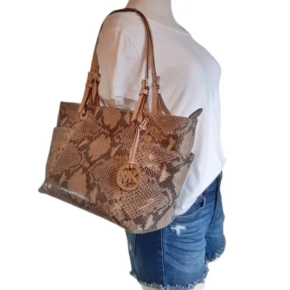 Michael Kors Jet Set Snake Print Python Leather Tote Bag - Picture 3 of 13